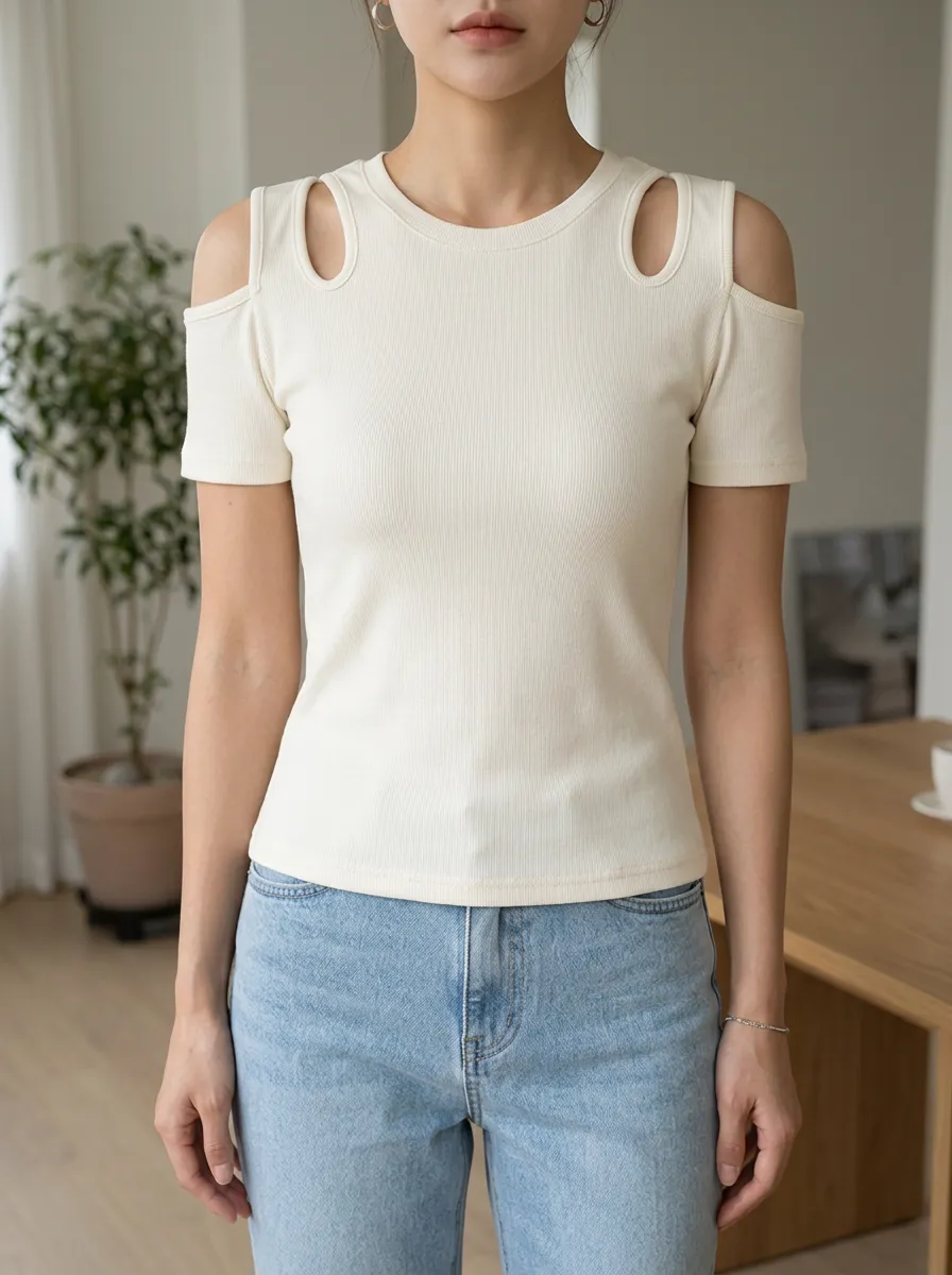 Women's Relaxed Casual Fashion Cold Shoulder Ribbed Knit Off-Shoulder Top