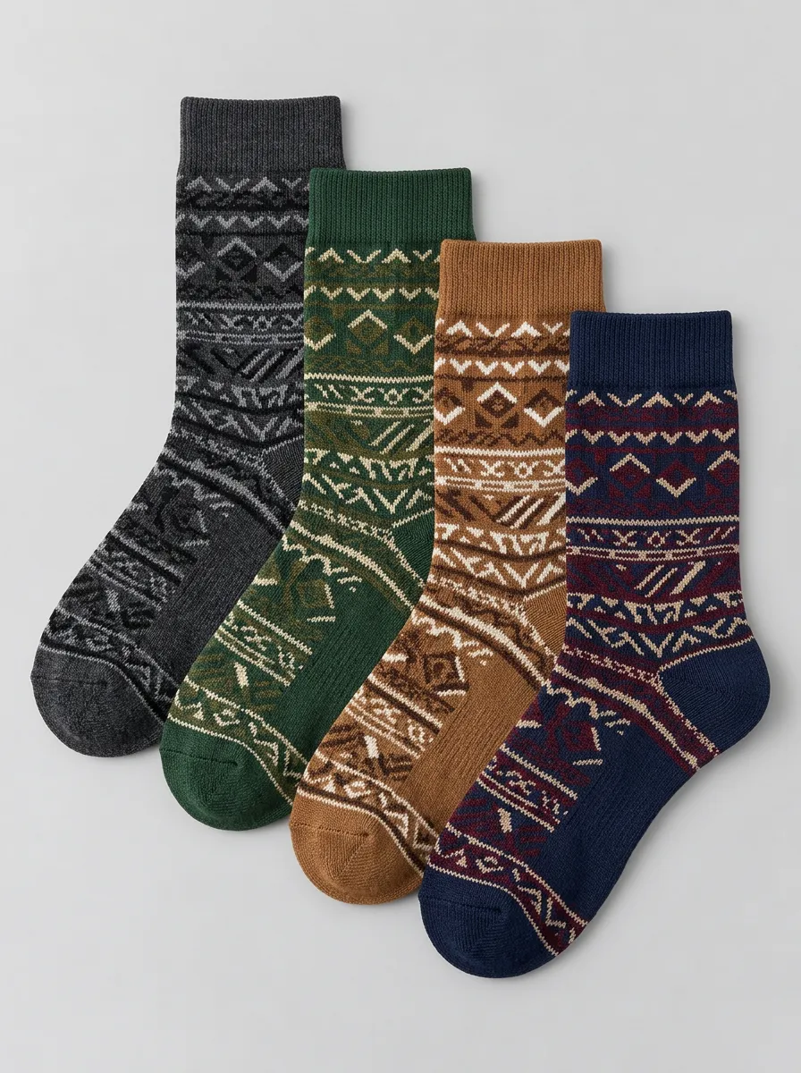 Men's Multicolor Fair Isle Pattern Crew Socks 4-Pack