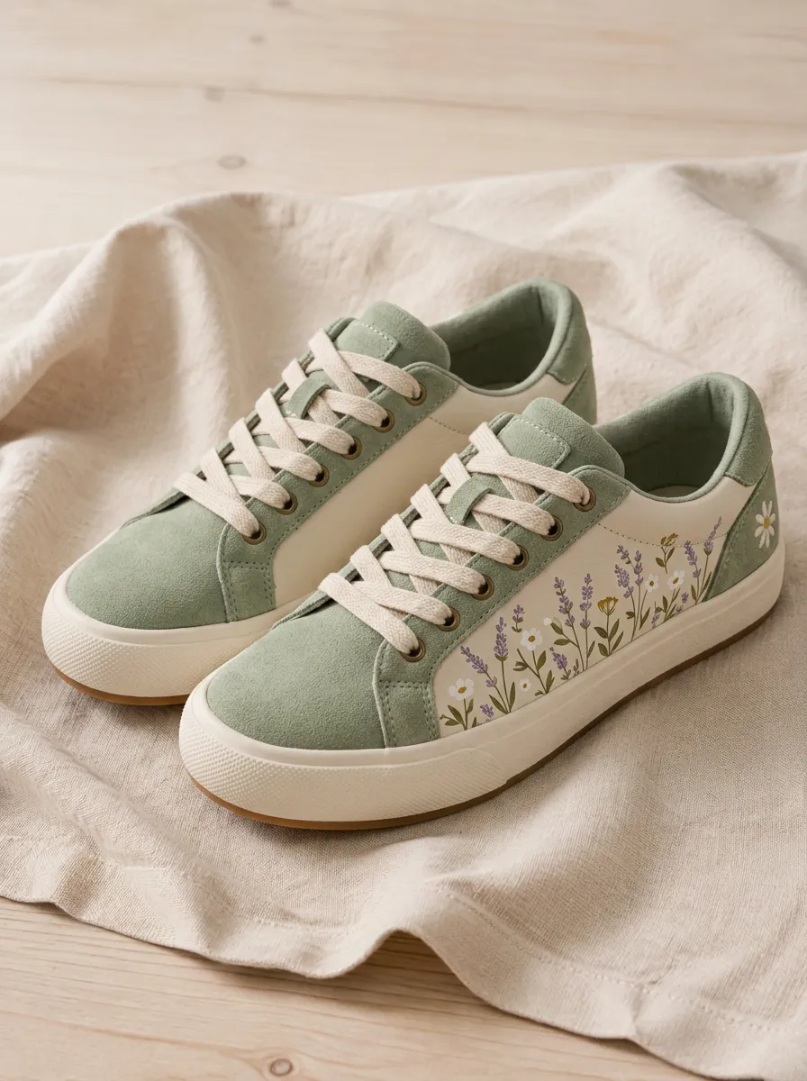 Women's Floral Lavender Printed Canvas Sneakers
