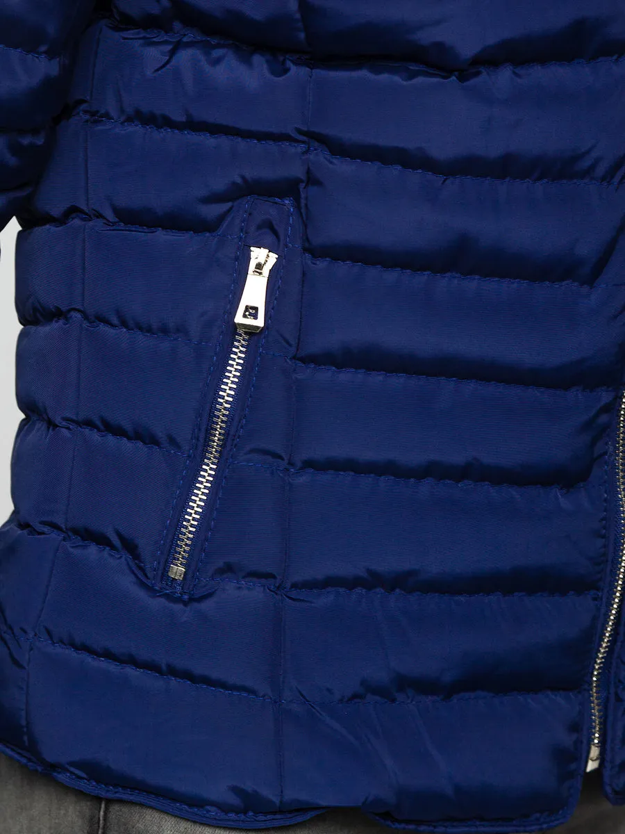 dark blue women's quilted winter jacket without hood