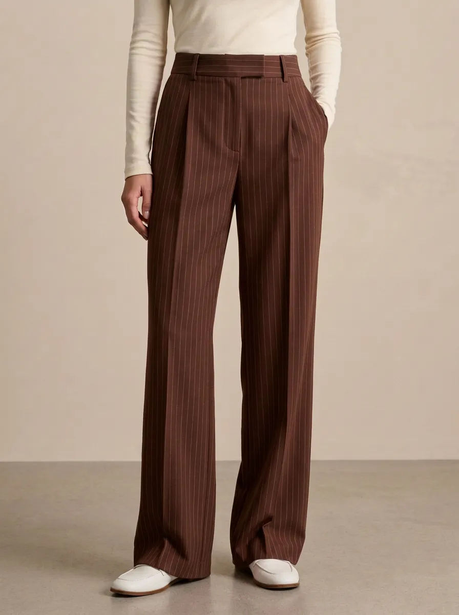 Clean-Line Wide-Leg Pinstripe Printed Women's Wide-Leg Pants