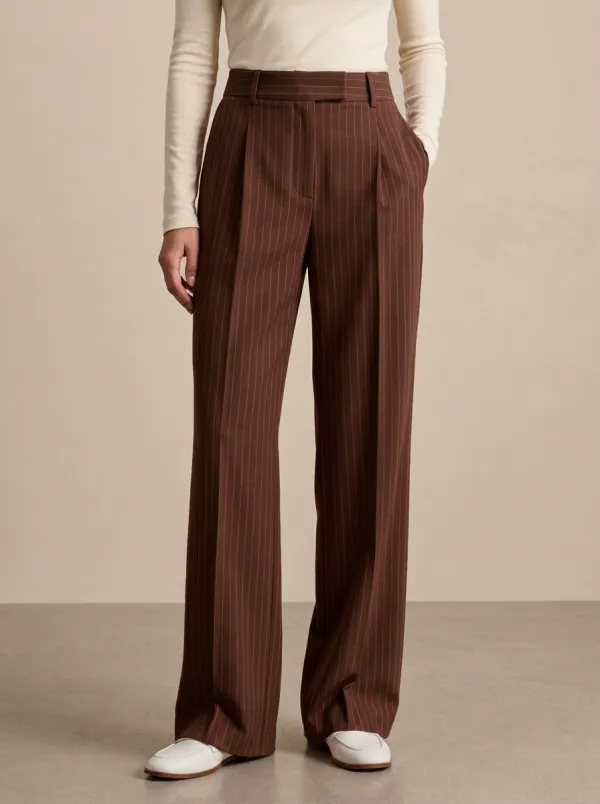 Clean-Line Wide-Leg Pinstripe Printed Women's Wide-Leg Pants