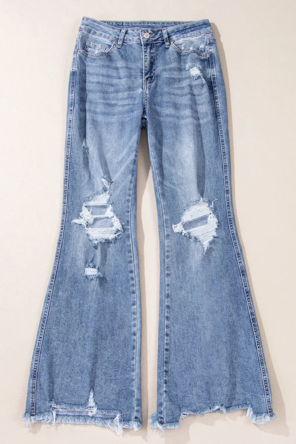 High Rise Ripped Distressed Hem Flared Jeans