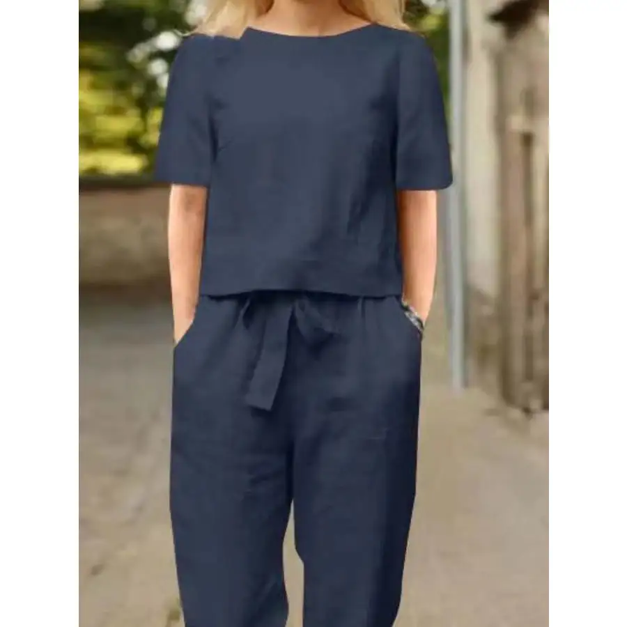 Relaxed Round Neck Short Sleeve Top and Pants Set