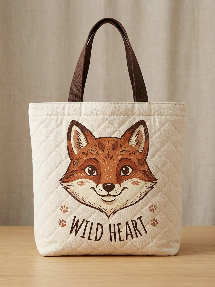 Fox Lover Wild Heart Floral Fox Printed Tote Bag