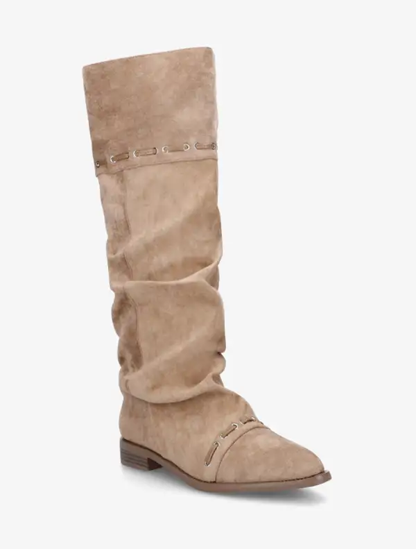 Relaxed Block Heel Faux Suede Knee High Boots