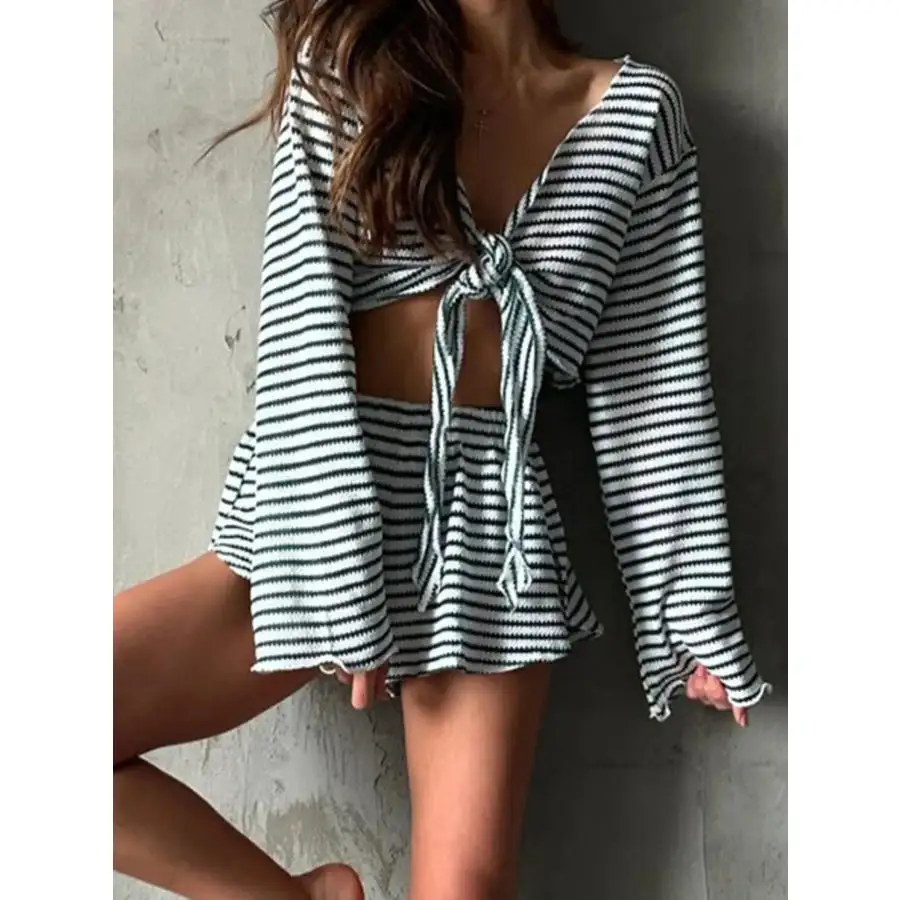 Striped Long Sleeve Top and Shorts Set