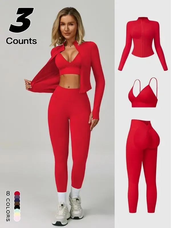🔥Women's Yoga 3-Piece Jacket Leggings Set🔥8-Pack - All Colors Included, Only $24