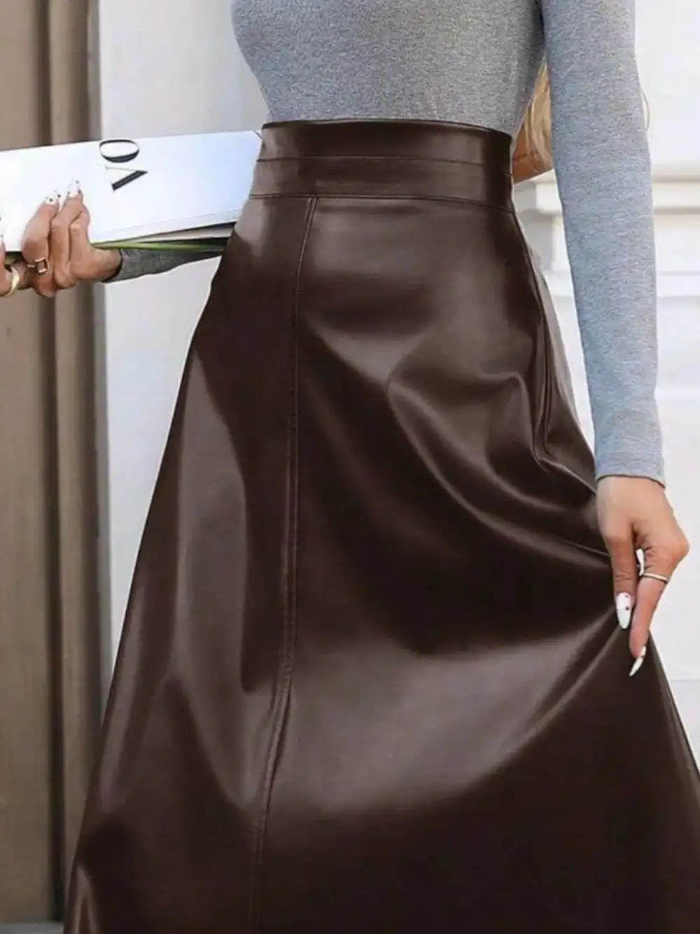 Leather A-line Midi Skirt