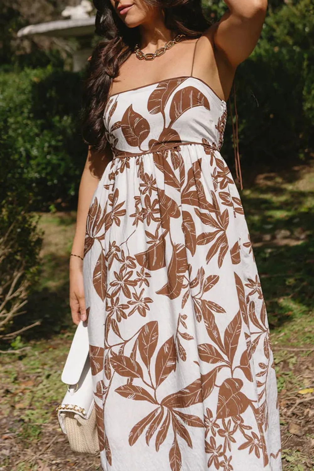 Plant Print Spaghetti Strap Dress
