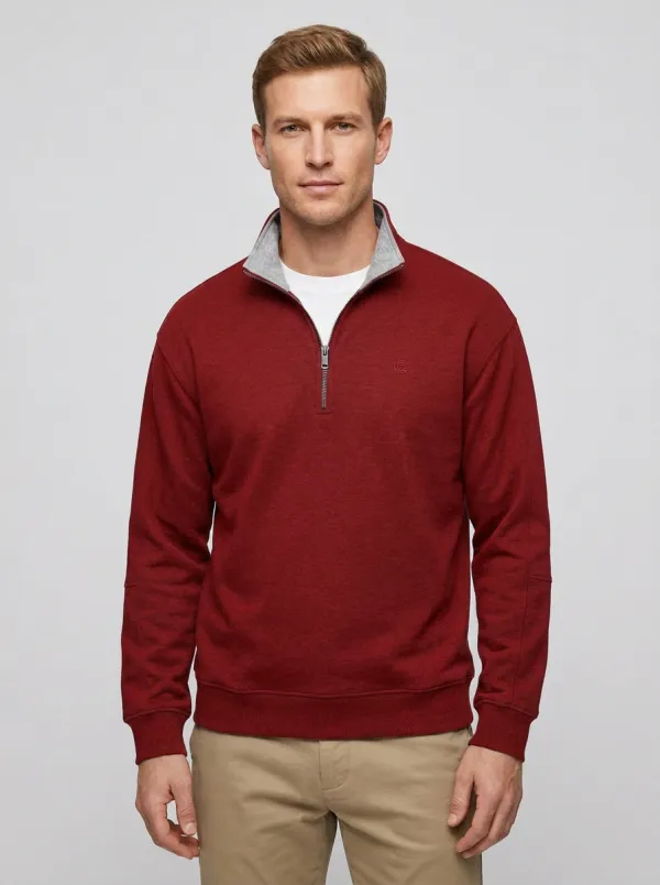 Men's Minimalist Textured Embroidered Emblem Quarter-Zip Sweatshirt