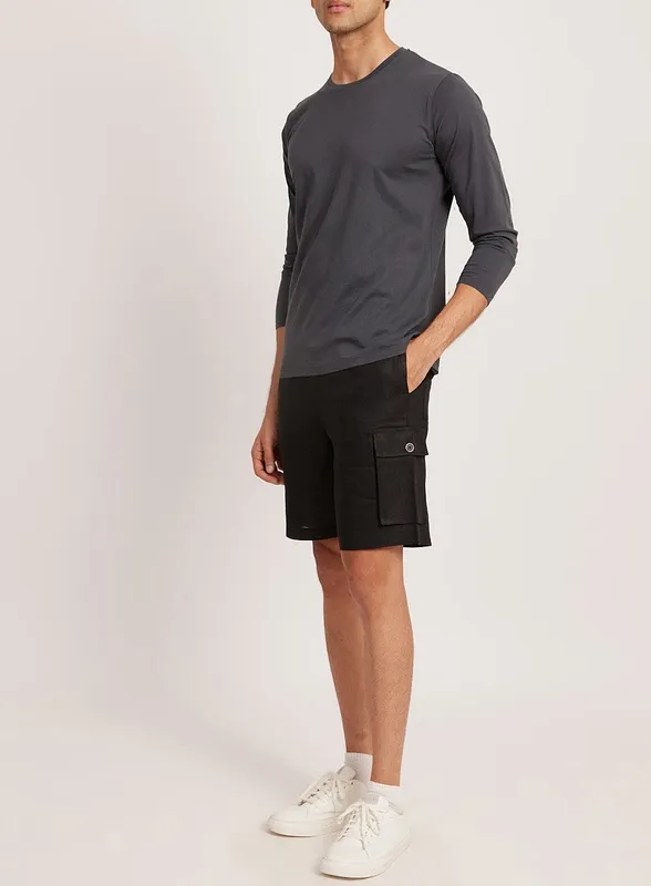 Charcoal Long Sleeve Cotton Crew Neck T-Shirt