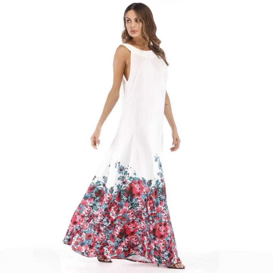 Floral Printed Halterneck Big Hem Maxi Dress