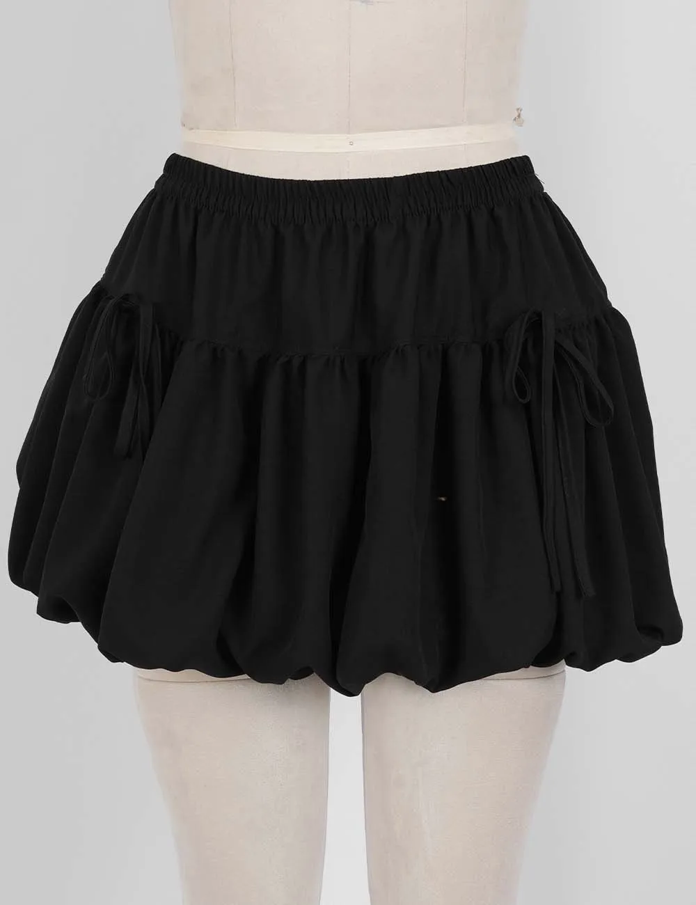 Solid Color Bubble Hem Bow Elastic Waist Mini Skirt
