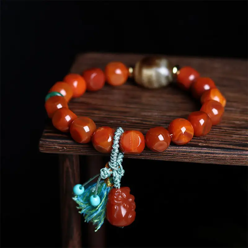Natural South Agate Pixiu Dzi Bead Bracelet