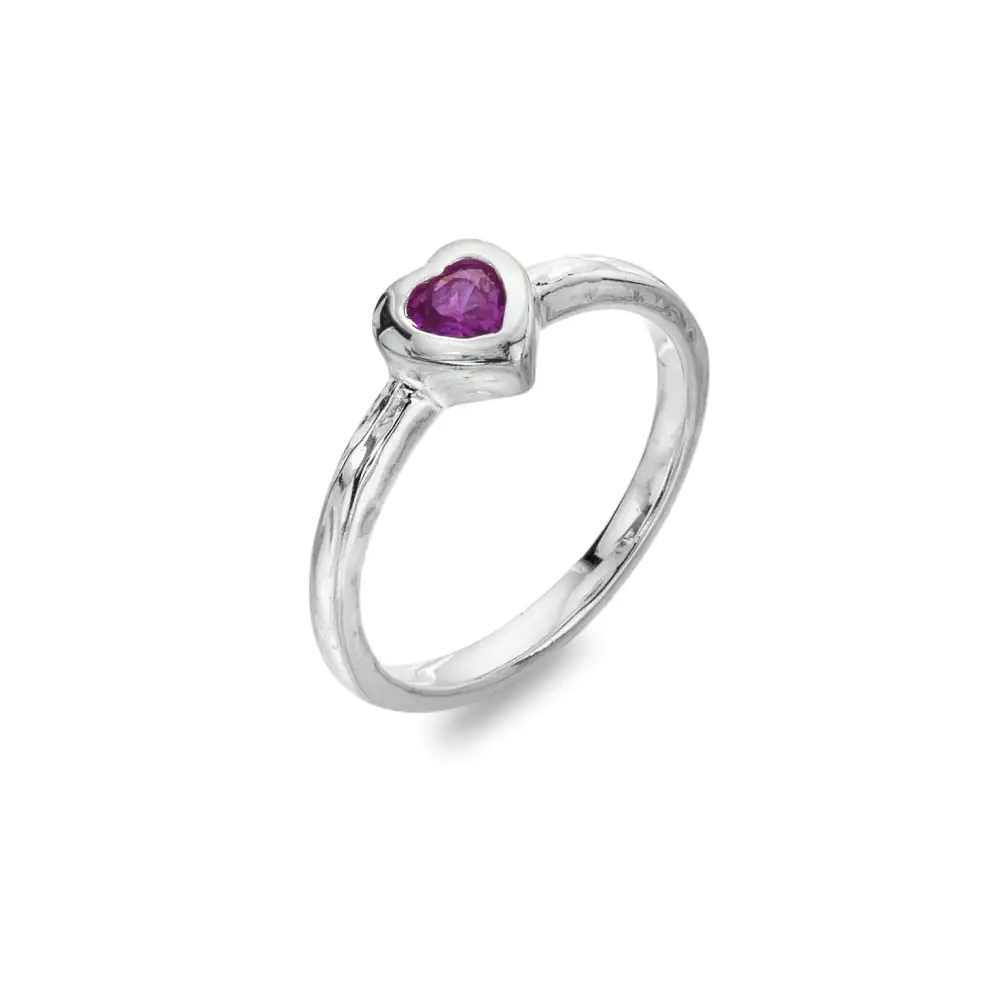 Heart Cubic Zirconia Hammered Organic Ring
