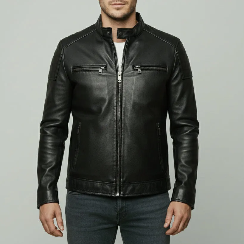 Utility Leather Biker Motorcycle Multi Pocket Jacket