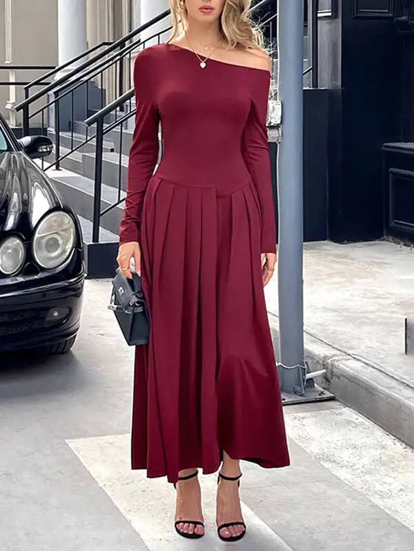 High Pleated Long Maxi Dress