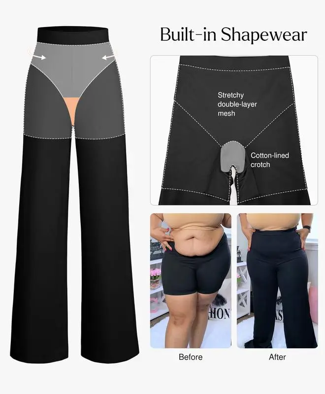 Shapewear Executive High Waisted Wide-Leg Ponte Pants with Tummy Control