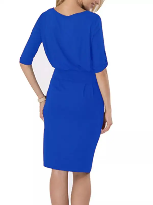 Round Neck Tie Waist Dress Casual