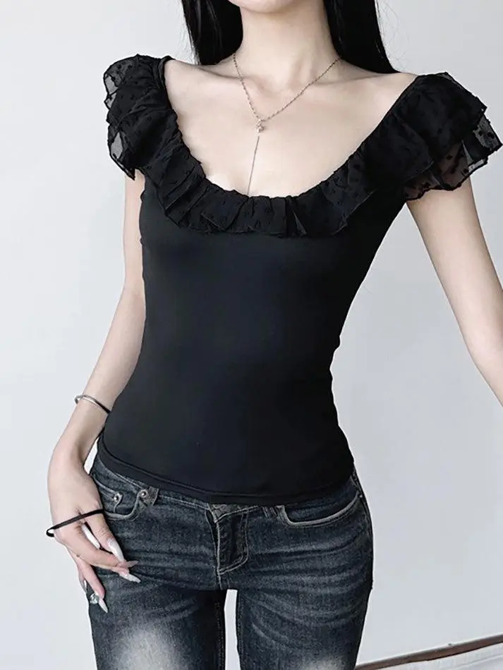 V-Neck Ruffle-Detail Slim-Fit Tank Top