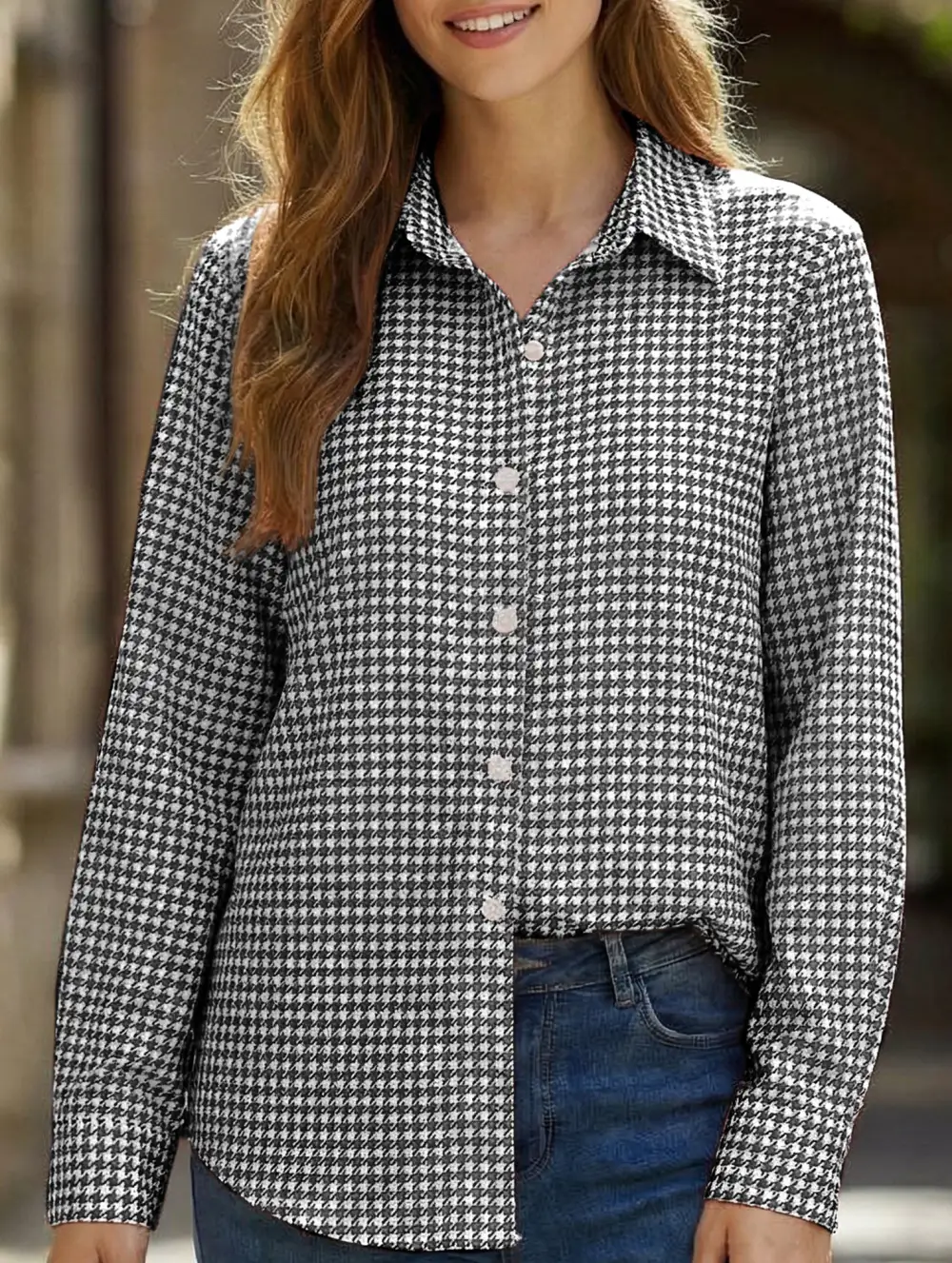 Plaid Loose Shirt with Collar Blouse