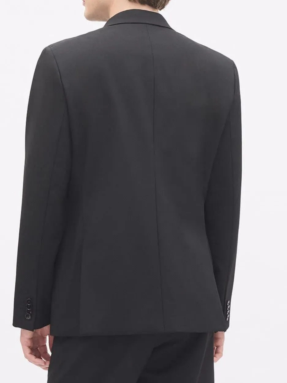 Commuting Style Tailored-Fit Double-Breasted Black Suit Blazer