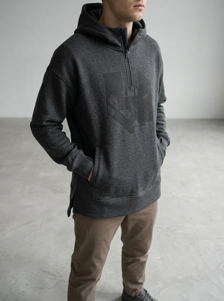 Men's Geometric Pattern Printed Quarter Zip Hoodie