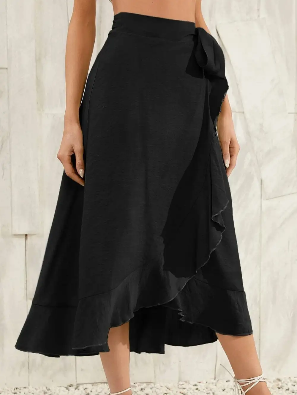 Irregular Tie Front Midi Skirt