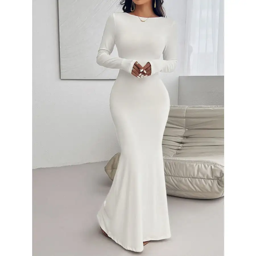 Devine Backless Round Neck Long Sleeve Maxi Dress