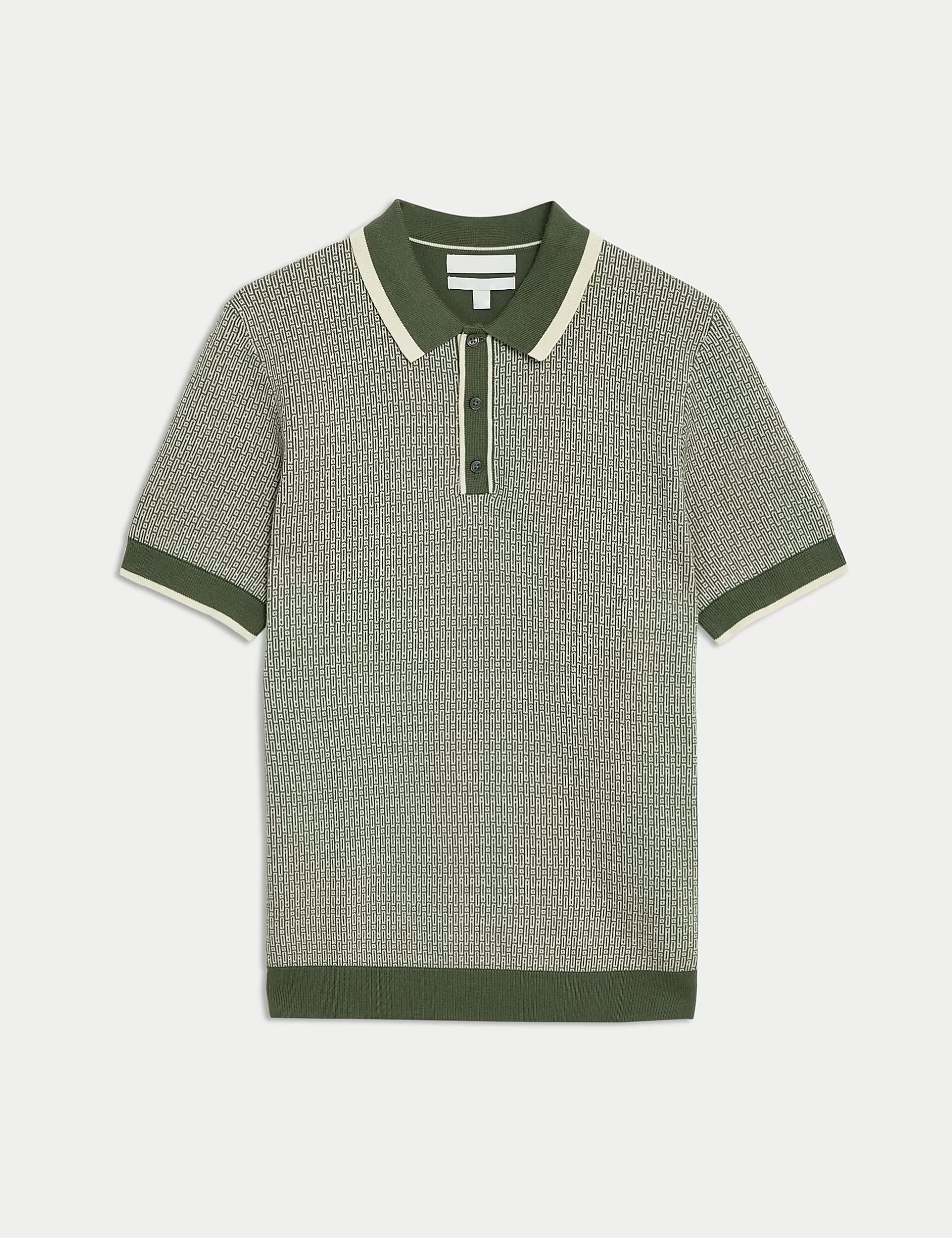 Men's Green Contrast Collar Knit Polo Shirt