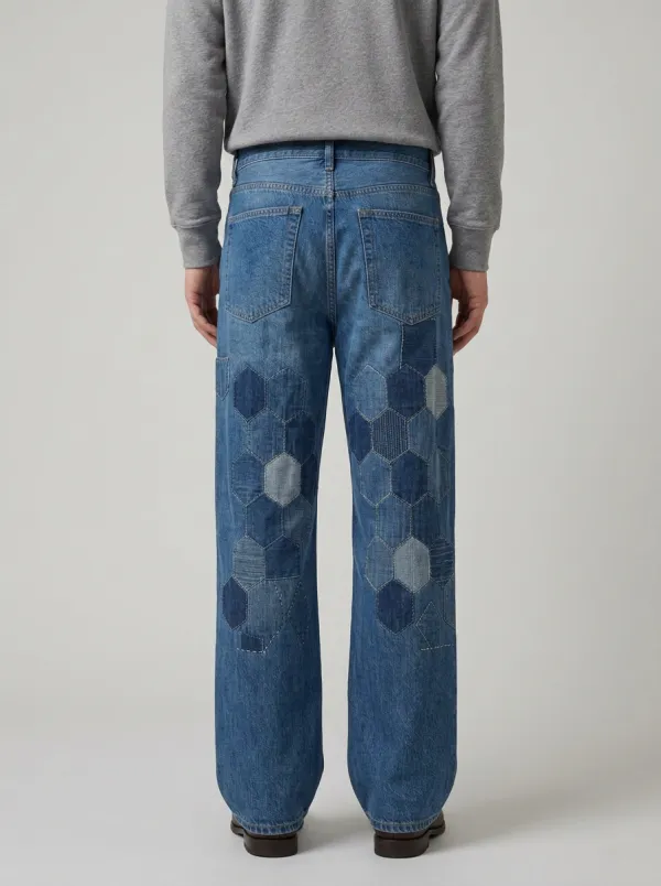 Men's Patchwork Vintage Wide Leg Jeans