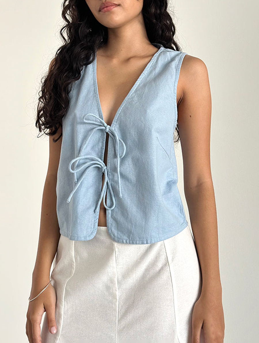 Nantucket Blue Tie Front Top