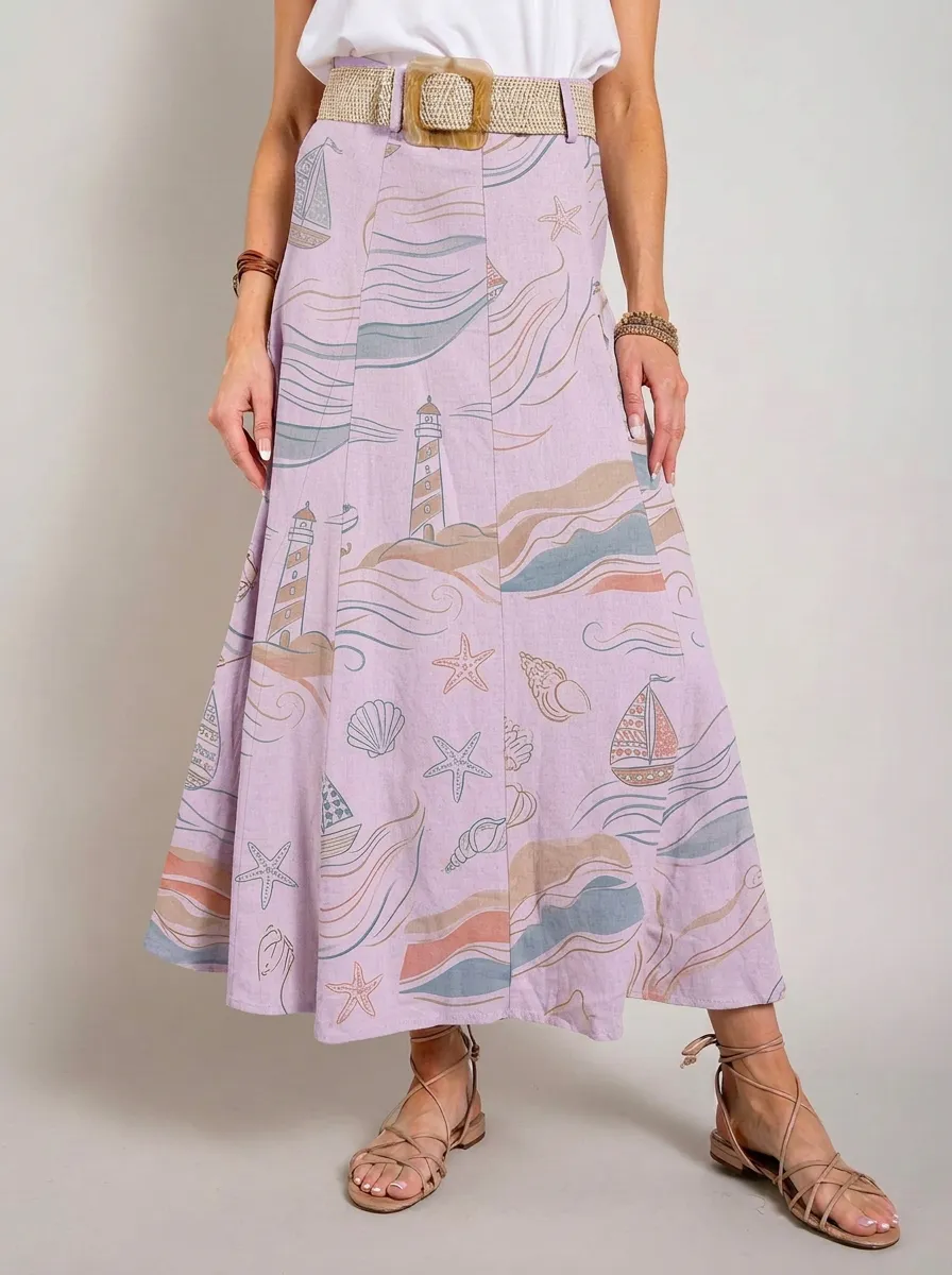 Women's Marina Coastal Nautical Lighthouse Sailboat Printed Skirt