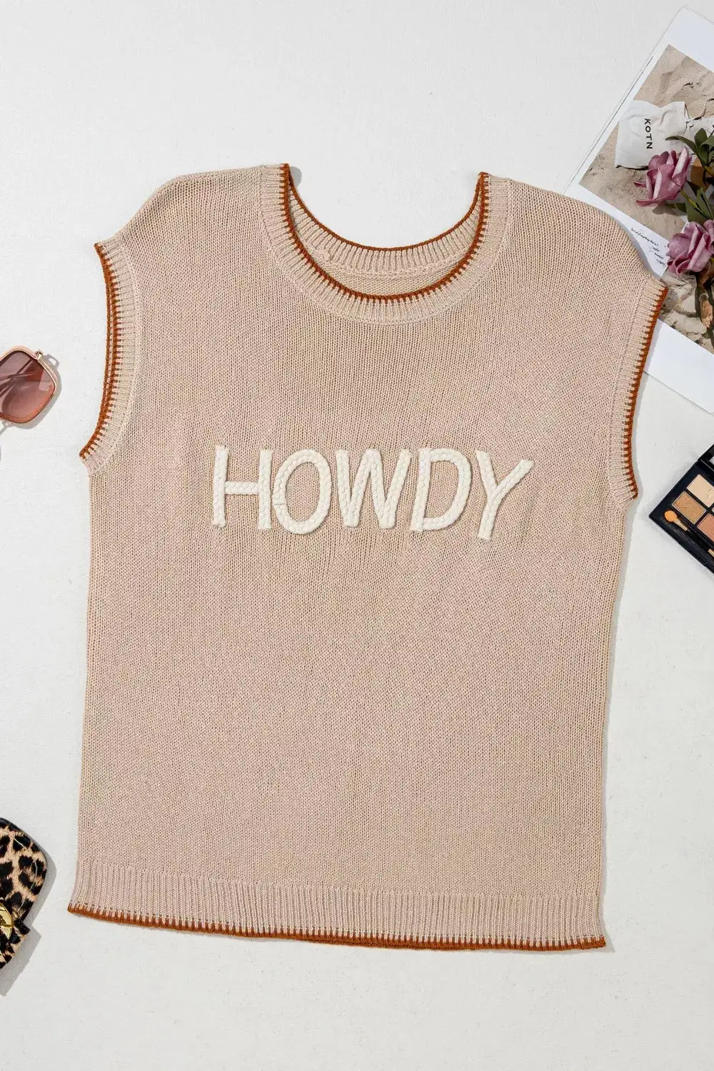 Contrast Trim Knit Howdy Western Sweater Vest