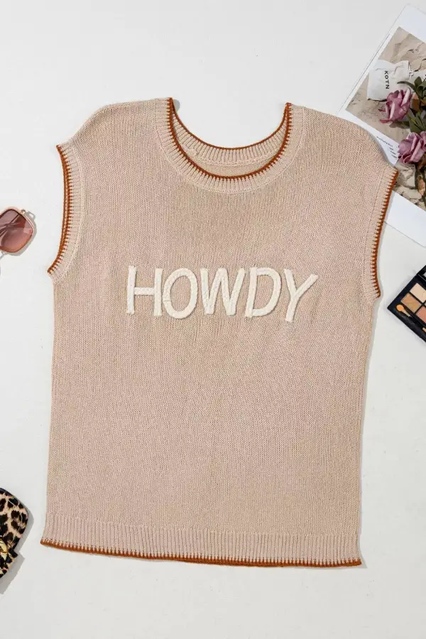 Contrast Trim Knit Howdy Western Sweater Vest