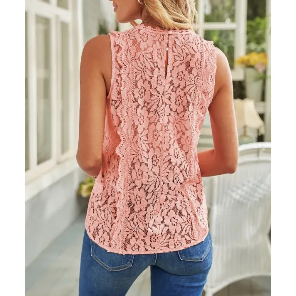 Wide-Strap V-Neck Lace-Detail Tank Top