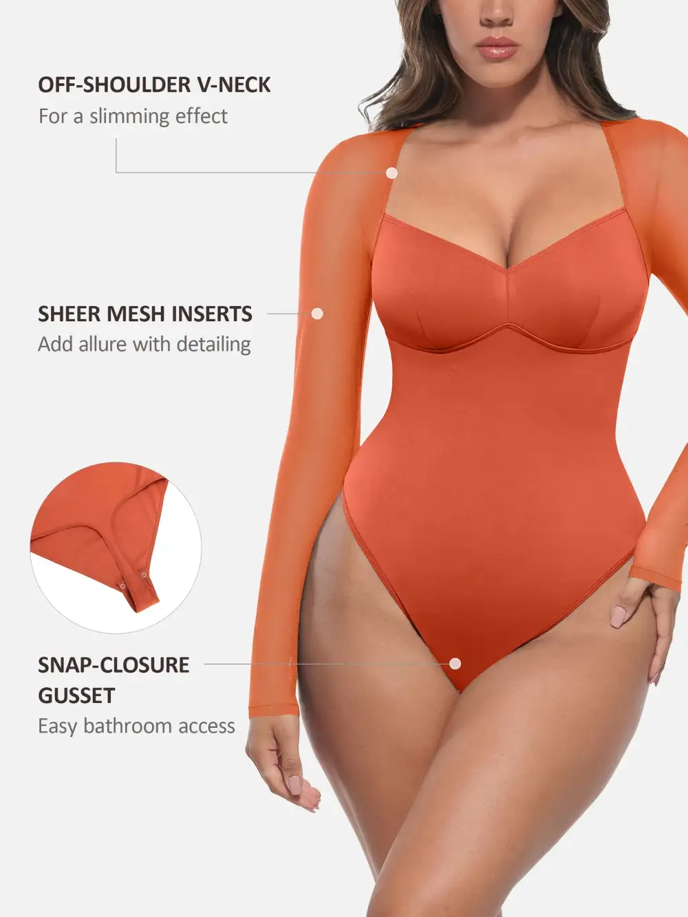 Mesh Panel V Neck Shaping Bodysuit
