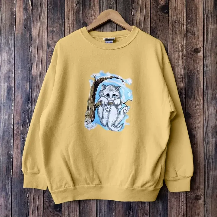 Vintage Distressed Cat Crewneck Sweatshirt