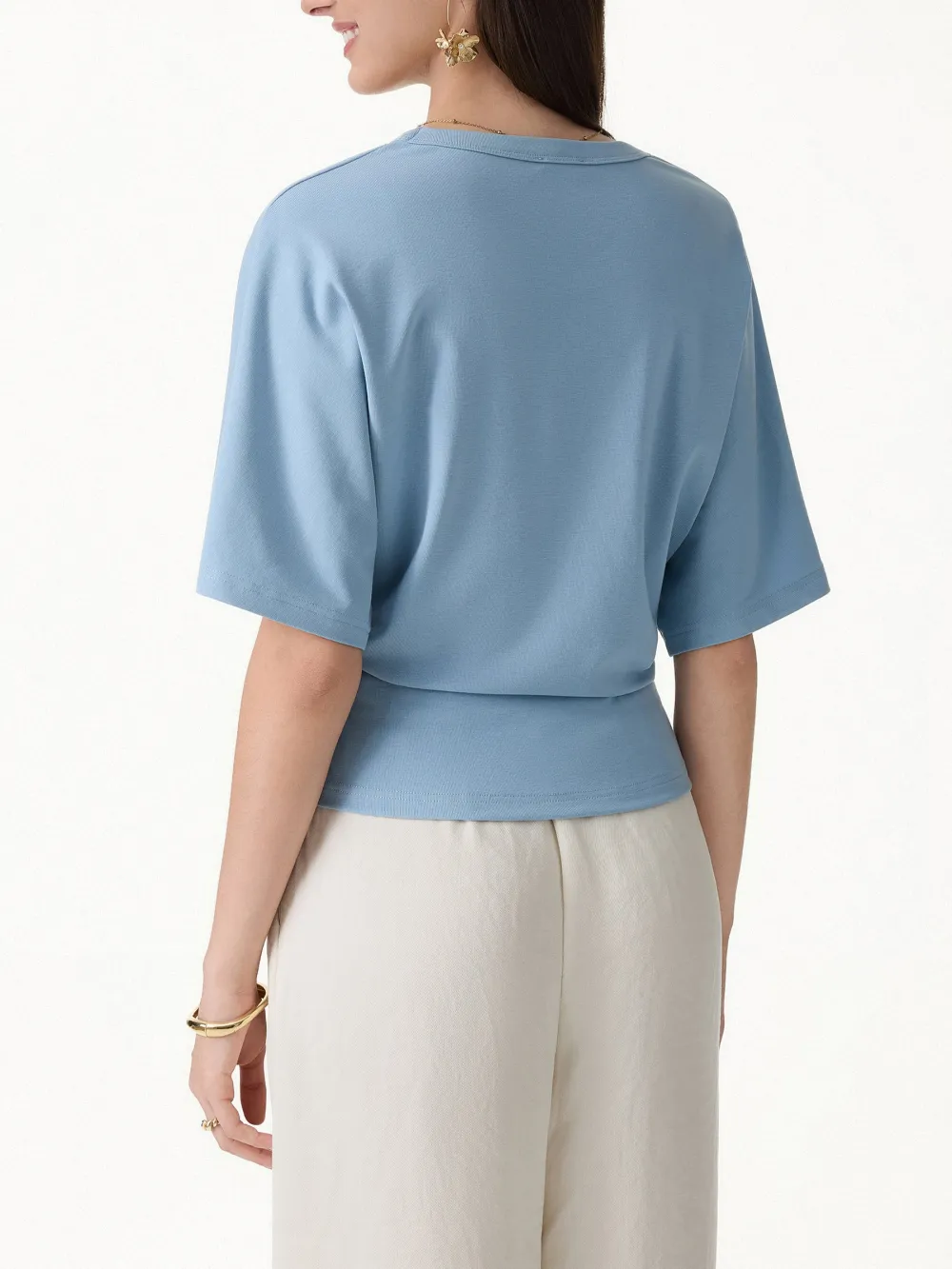 Viscose Cotton V-Neck Waist-Defining Summer Tee