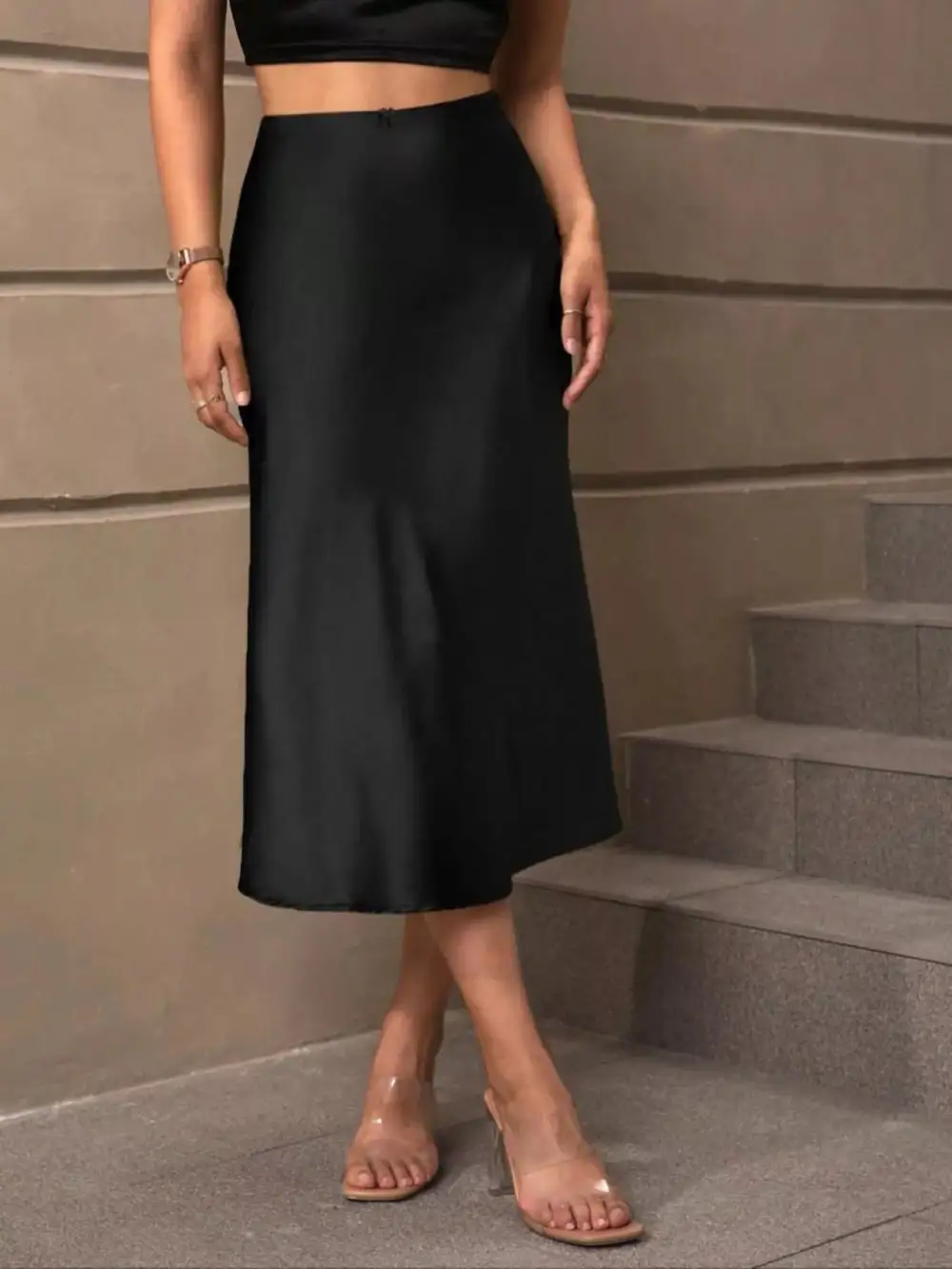Simple Satin Midi Skirt