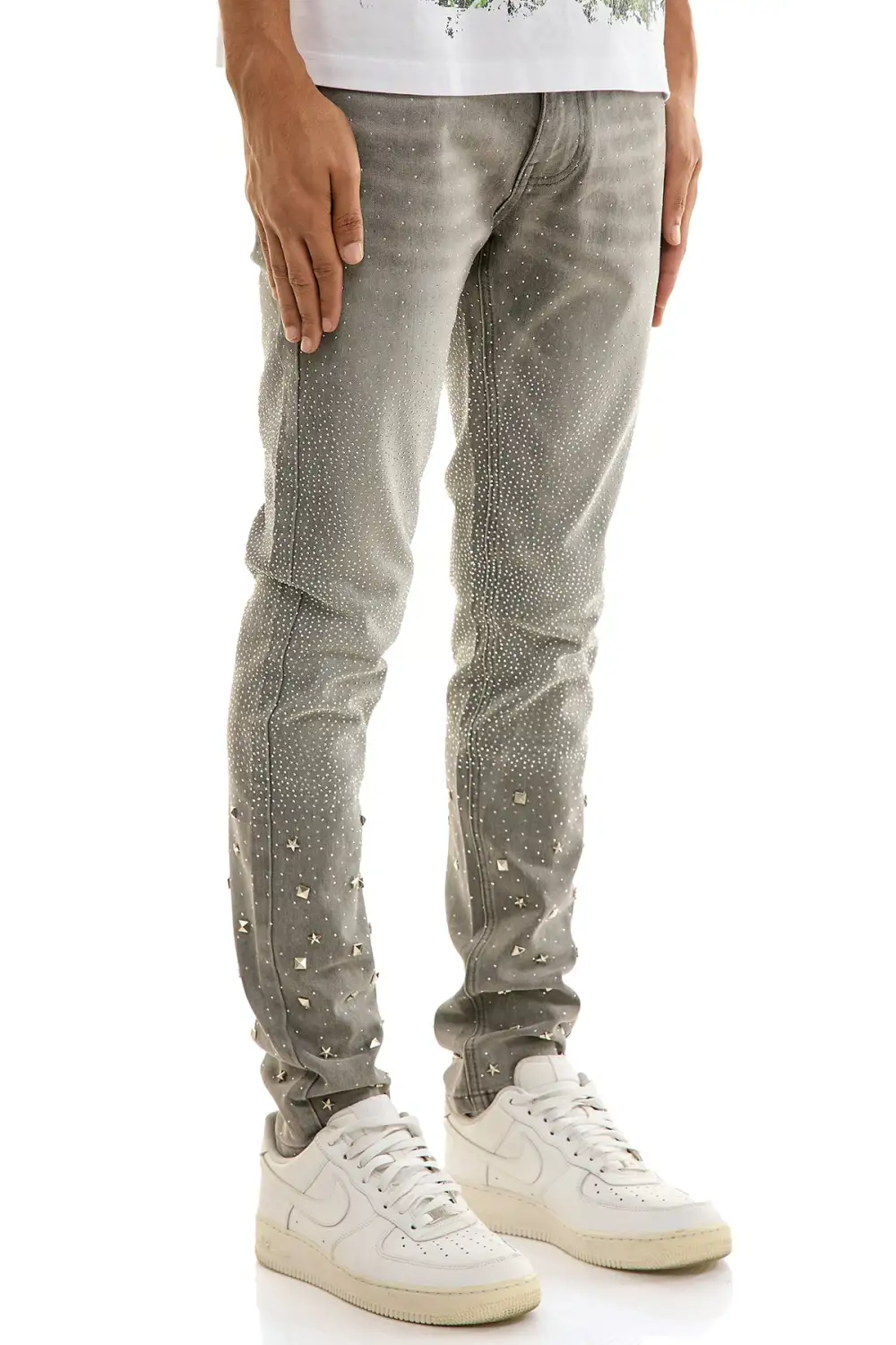 Men's Embellished Skinny Zip Detail Jeans