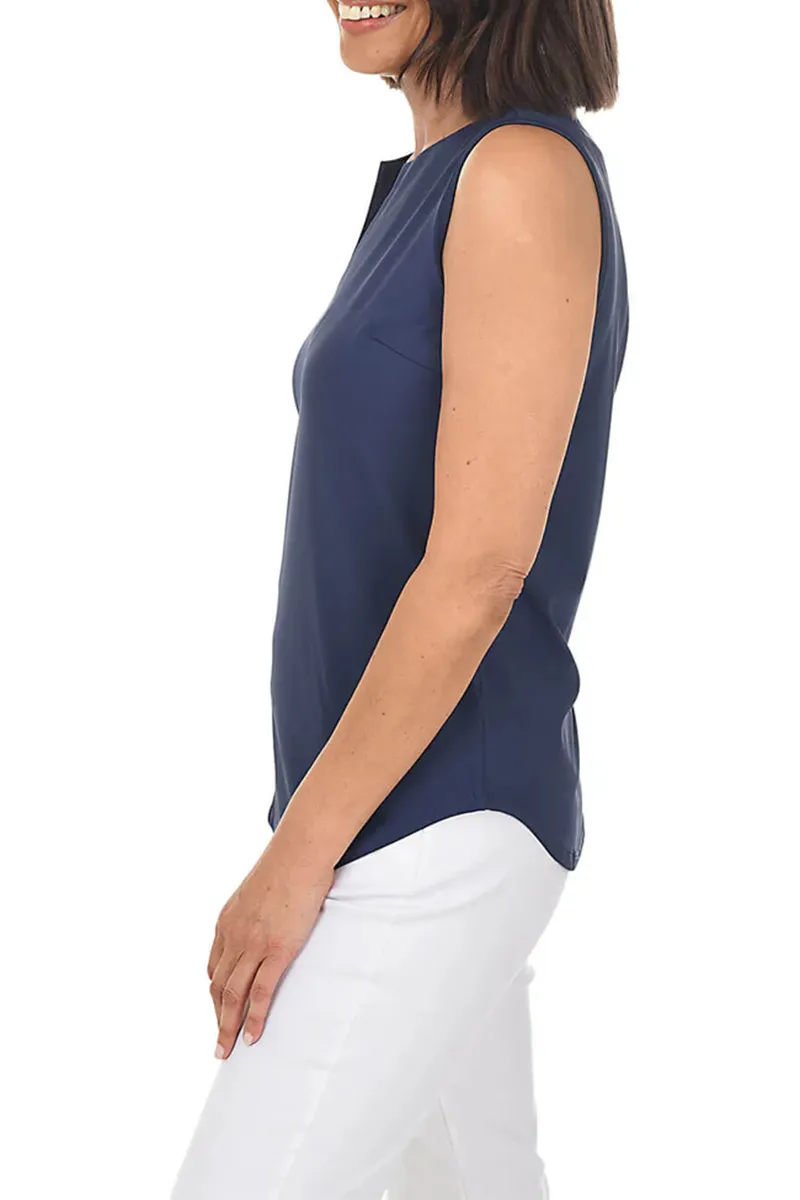 Solid Split Neck Sleeveless Top