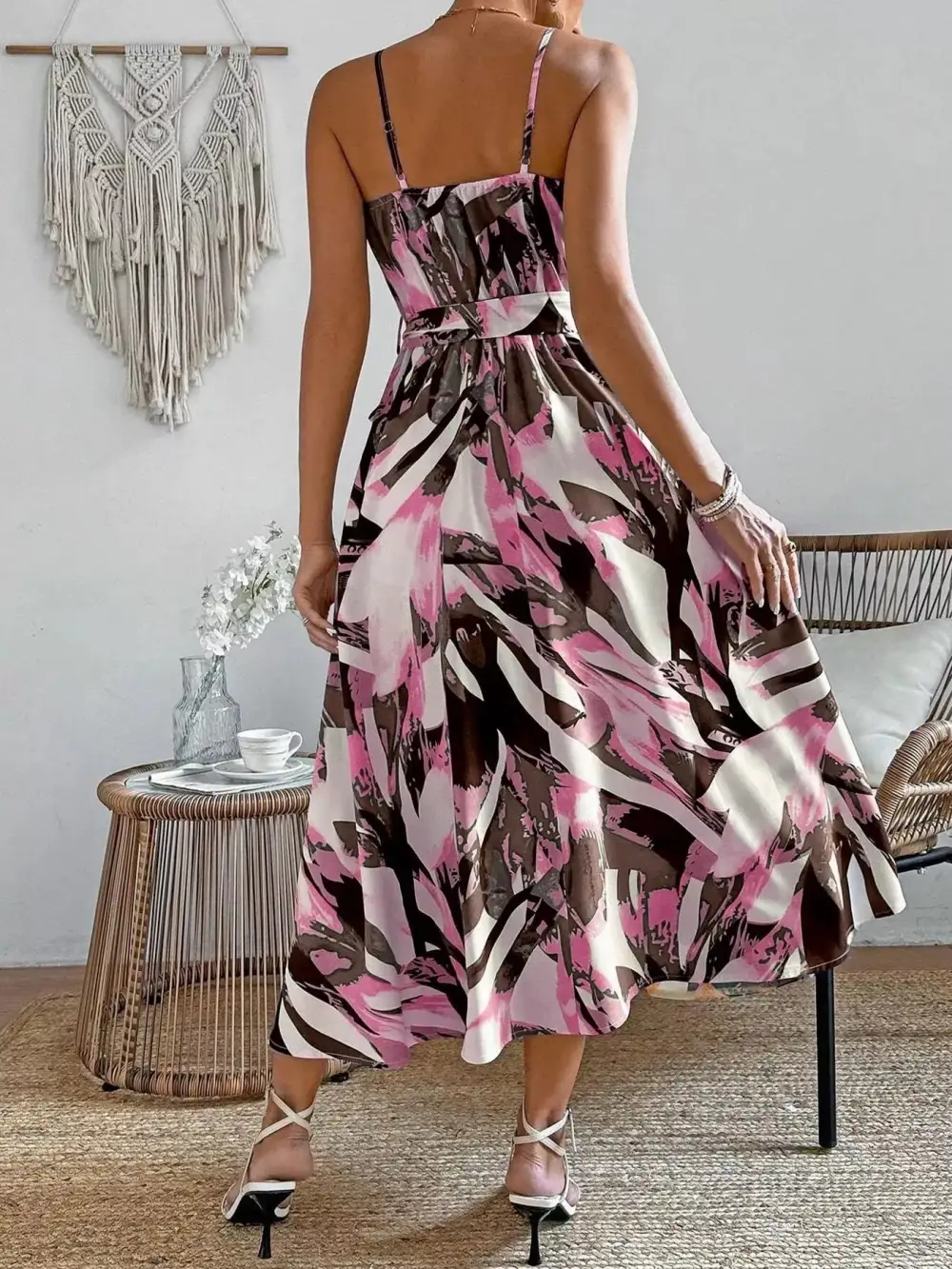 Abstract Print Tie Waist Dress