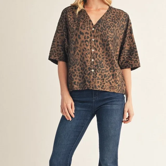 Leopard Print Button Top