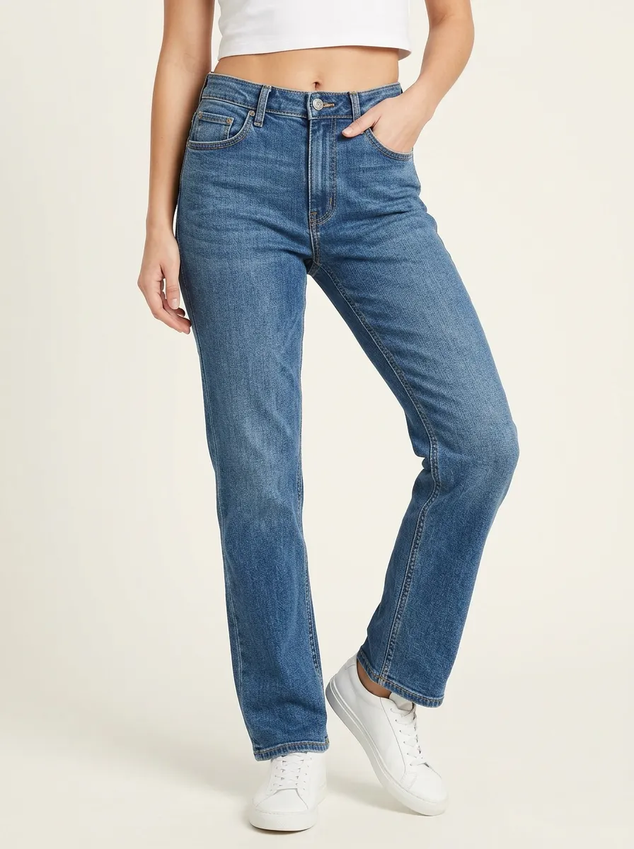 Polished Washed Denim Jeans