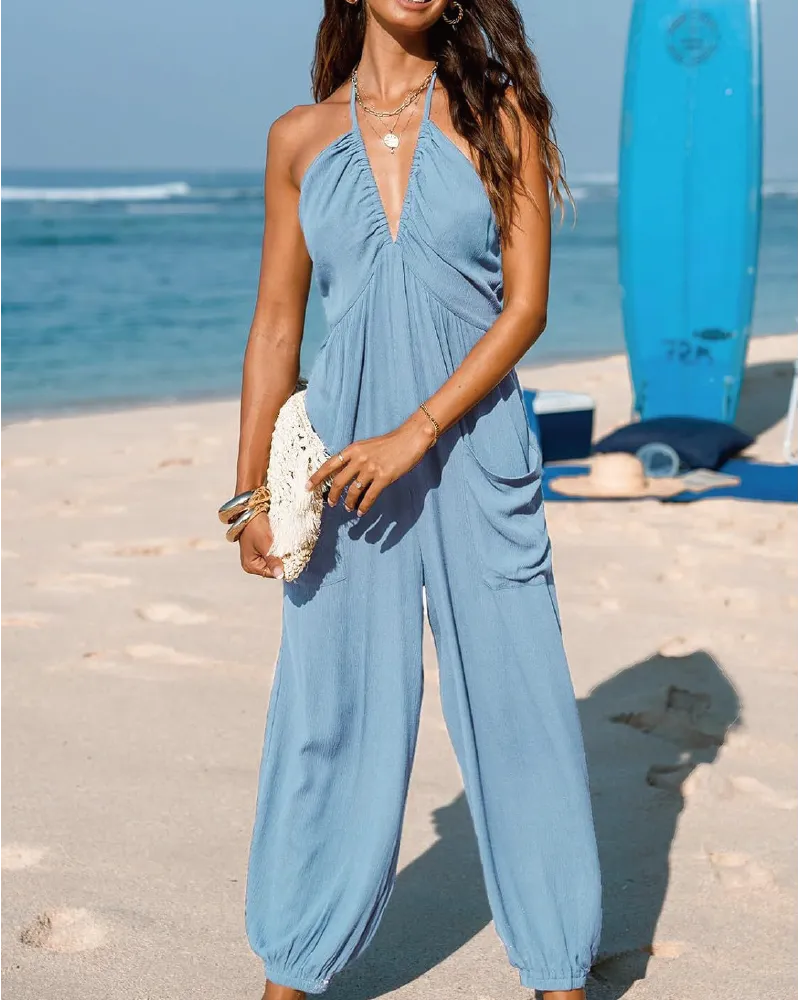 Wide Leg Halter Neck Jumpsuit