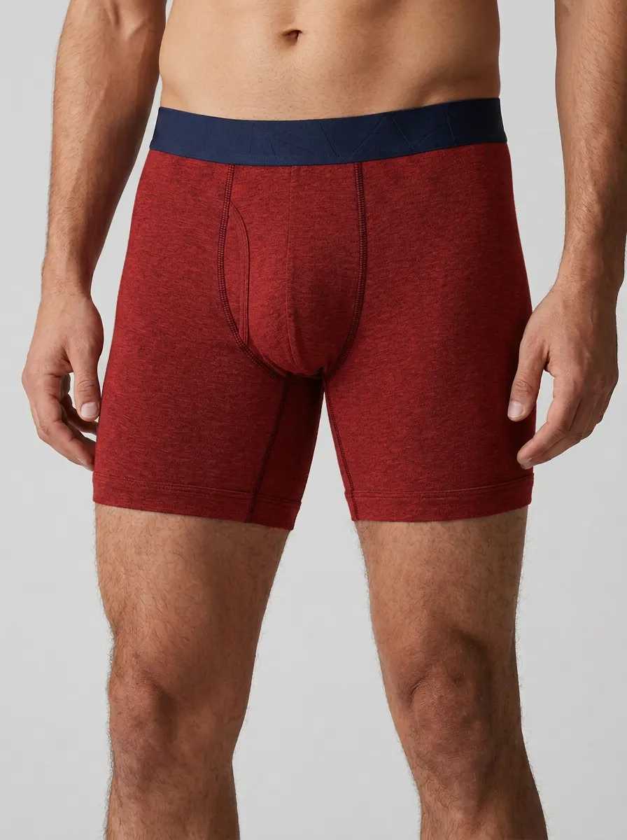 Men's Grey Heather Navy Waistband Cotton Boxer Briefs
