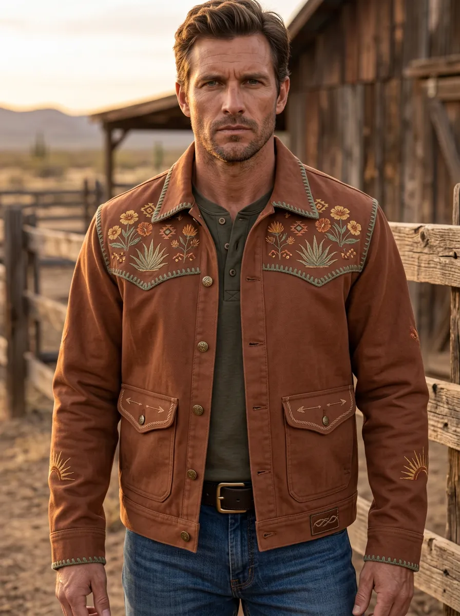 Men's Heritage Inspired Western Cowboy Floral Embroidery Floral Embroidered Jacket