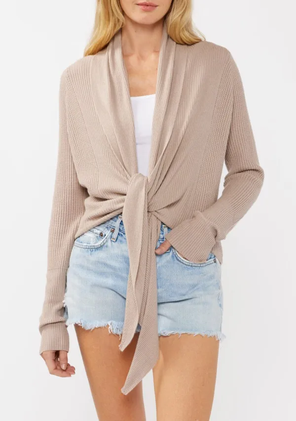 Ribbed Tie Front Long Sleeve Cardigan